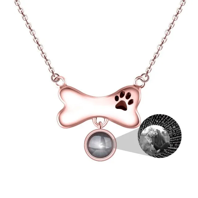 Custom Dog Bone Shaped Projection Necklace Personalized Name Photo Trendy Pendant