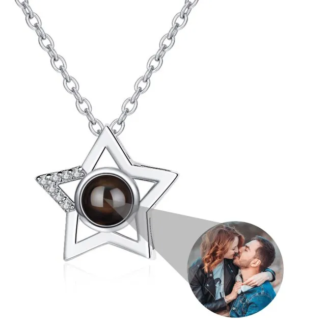 Custom Name Photo Projection Pendant Five Pointed Star Personalized Necklace