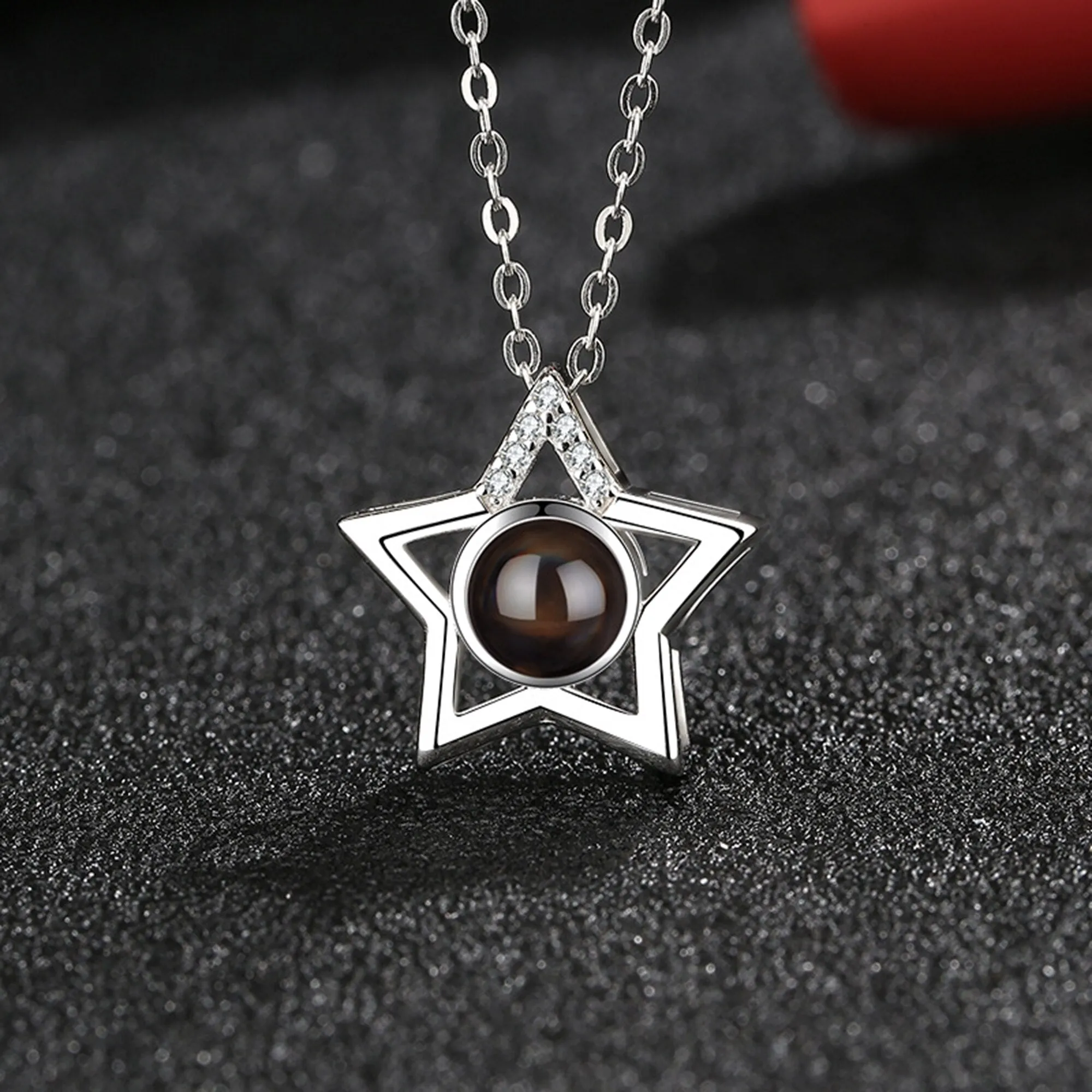 Custom Name Photo Projection Pendant Five Pointed Star Personalized Necklace