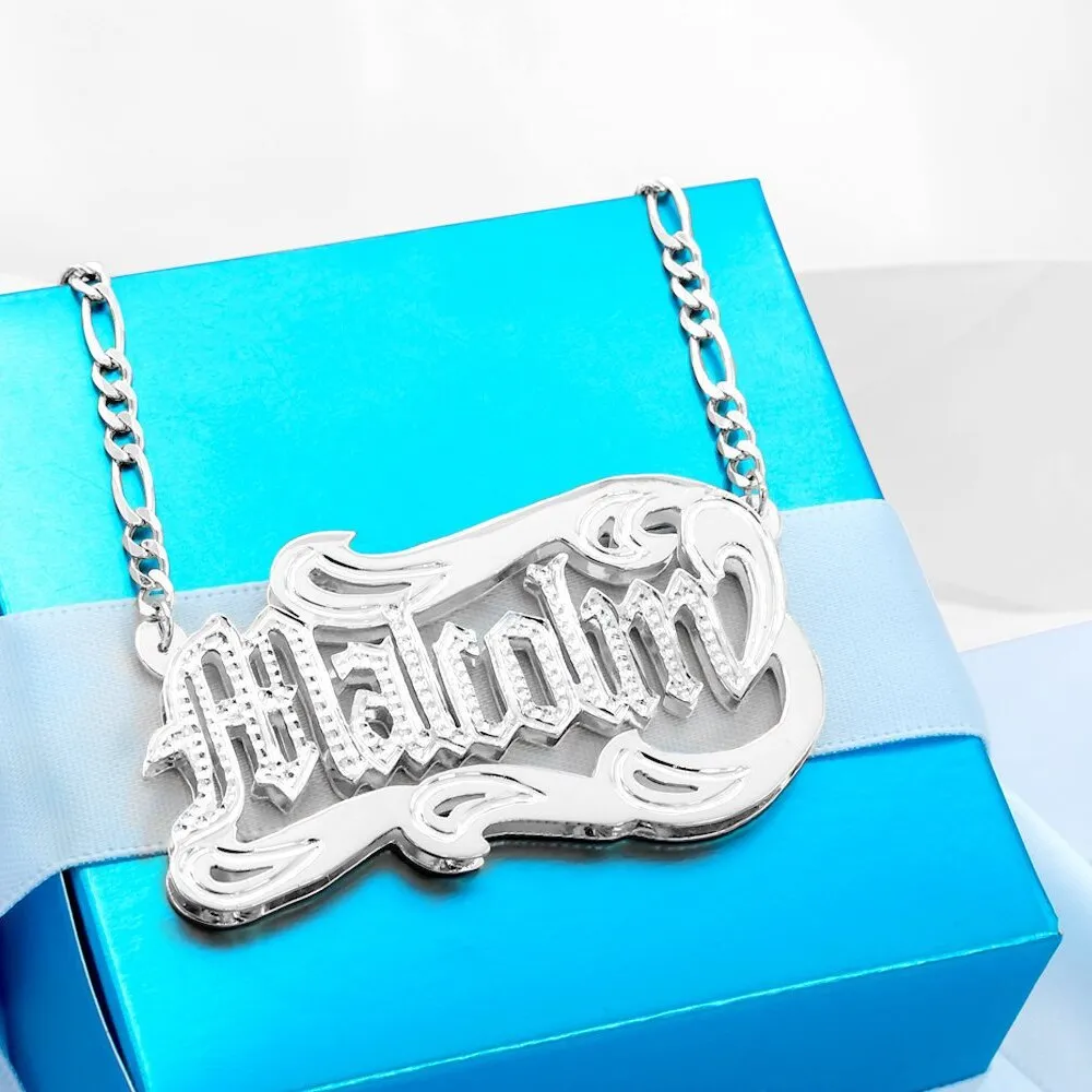 Customized Nameplate Necklace Personalized Custom 3D Double Pendant Name Necklace Figaro Chain