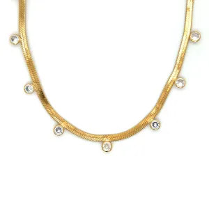 Dangle Bezel CZ Herringbone Necklace