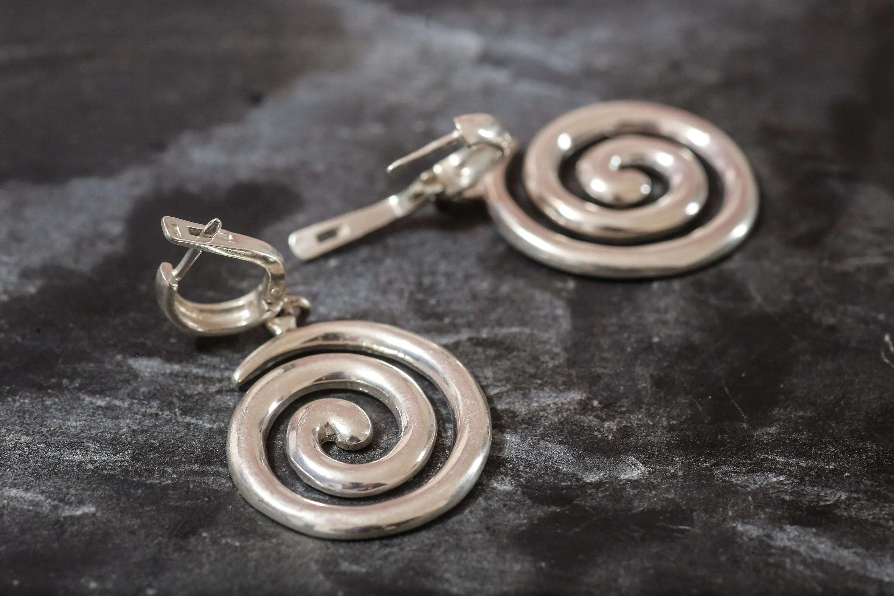 Dangling Swirl Earrings - Large Drop Earrings - Vintage Spiral Earrings