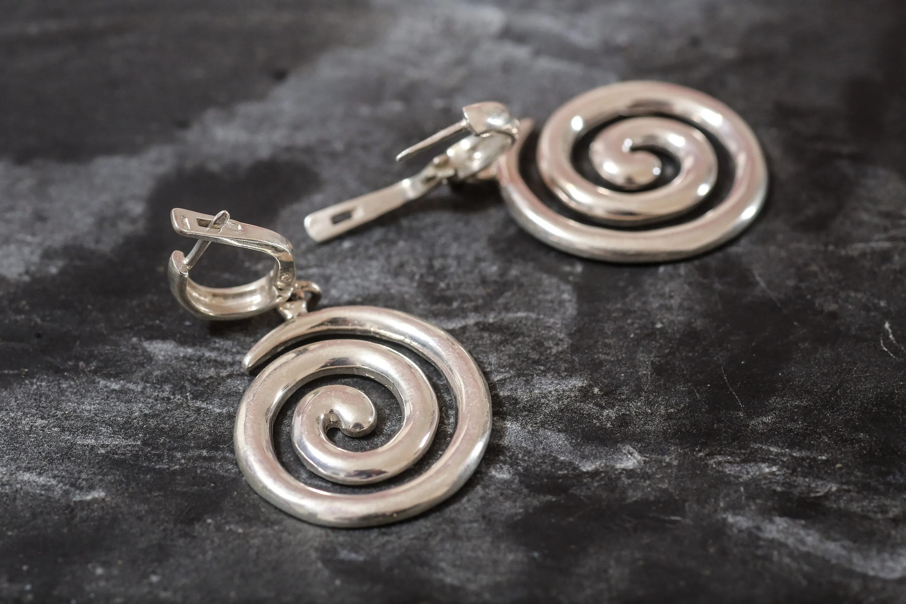 Dangling Swirl Earrings - Large Drop Earrings - Vintage Spiral Earrings