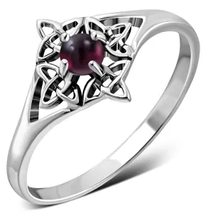 Delicate Garnet Celtic Knot Silver Ring