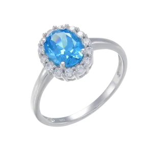 Delicate Sparkling Blue Ring with Halo