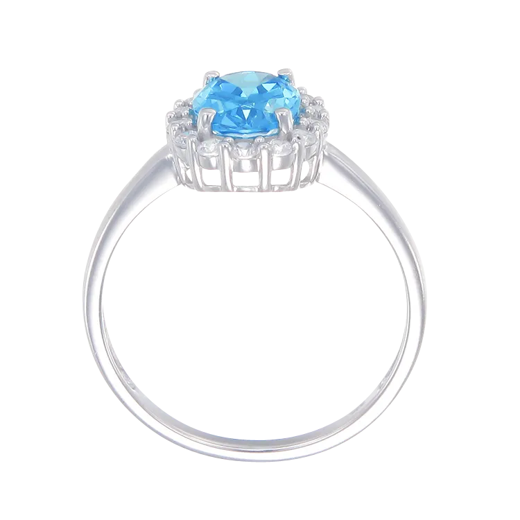 Delicate Sparkling Blue Ring with Halo