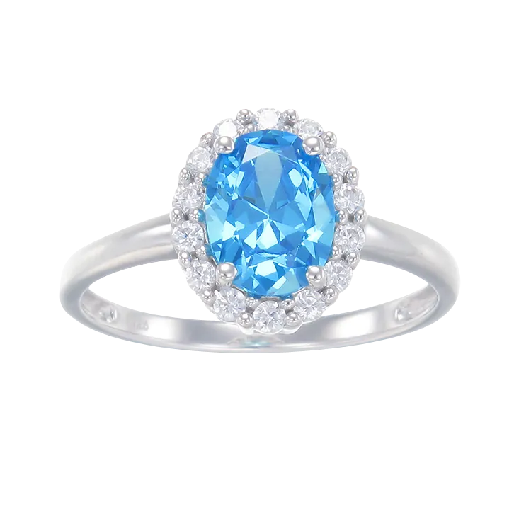 Delicate Sparkling Blue Ring with Halo