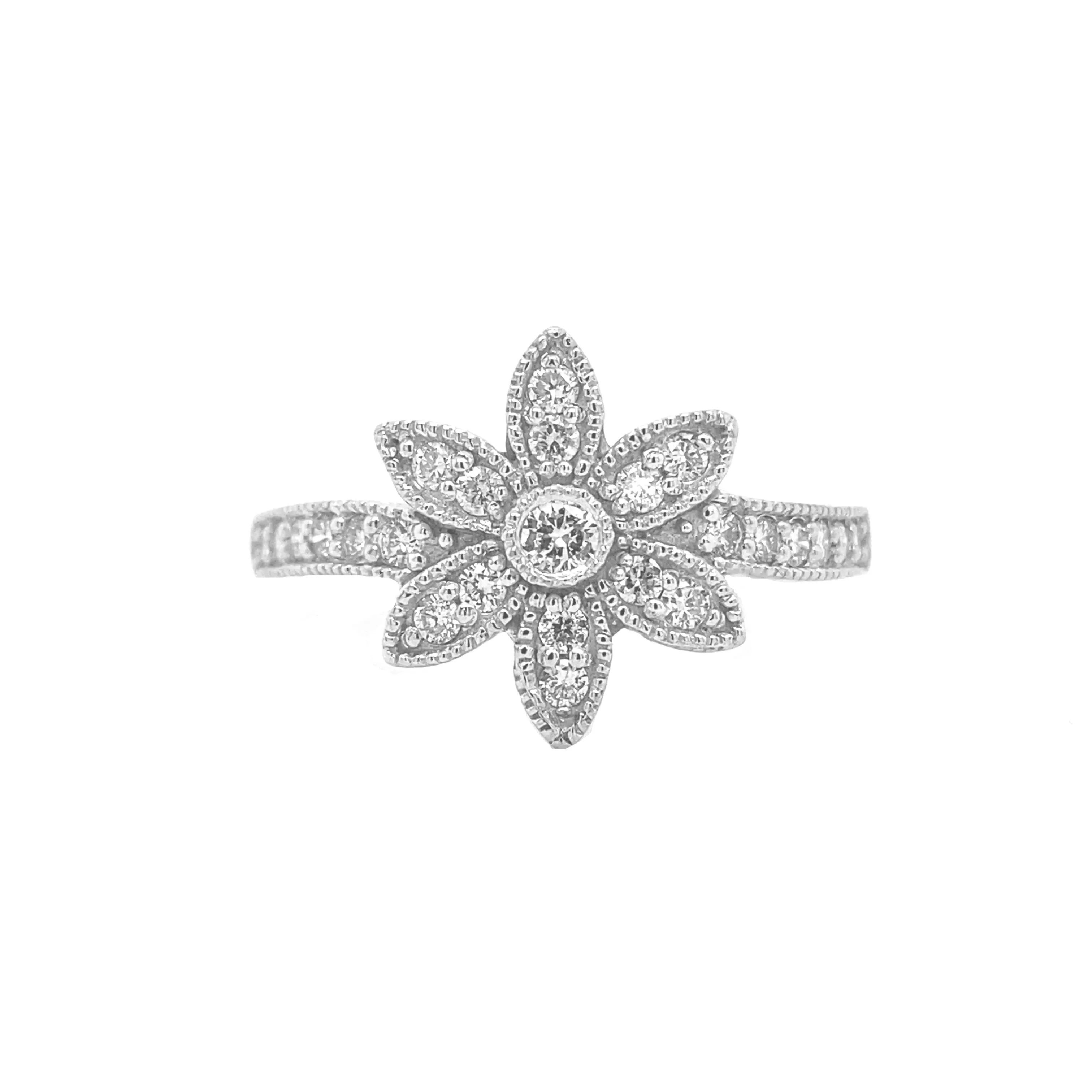 Diamond Flower Ring White Gold R020