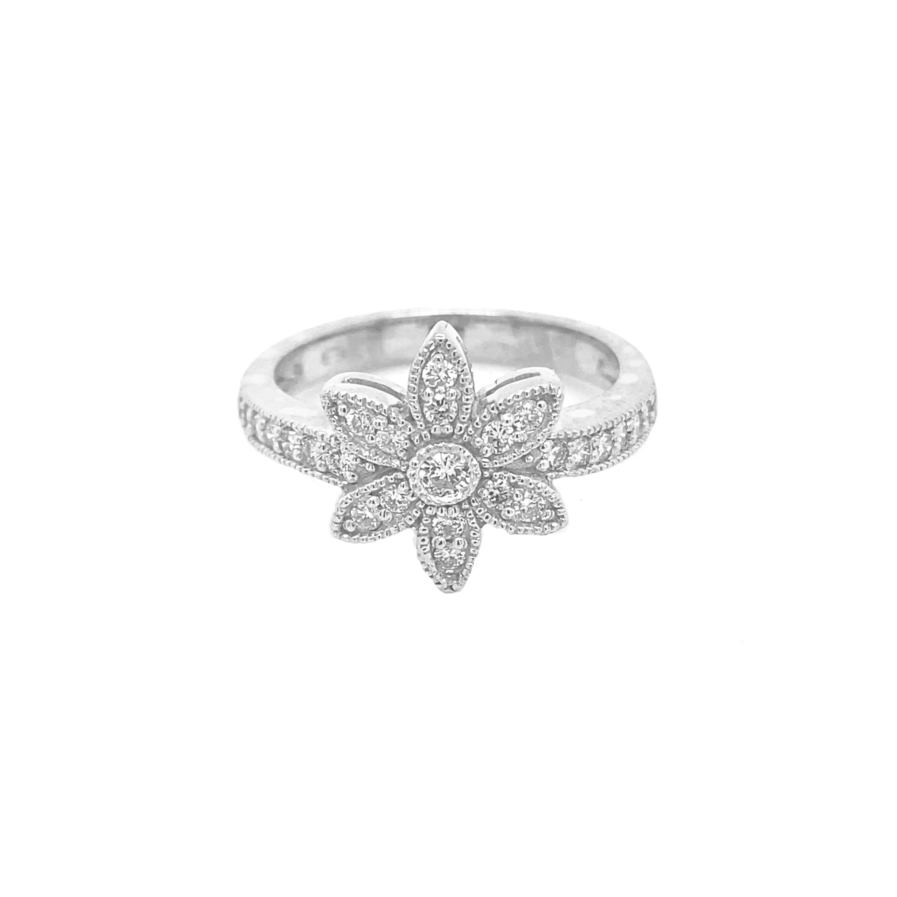 Diamond Flower Ring White Gold R020