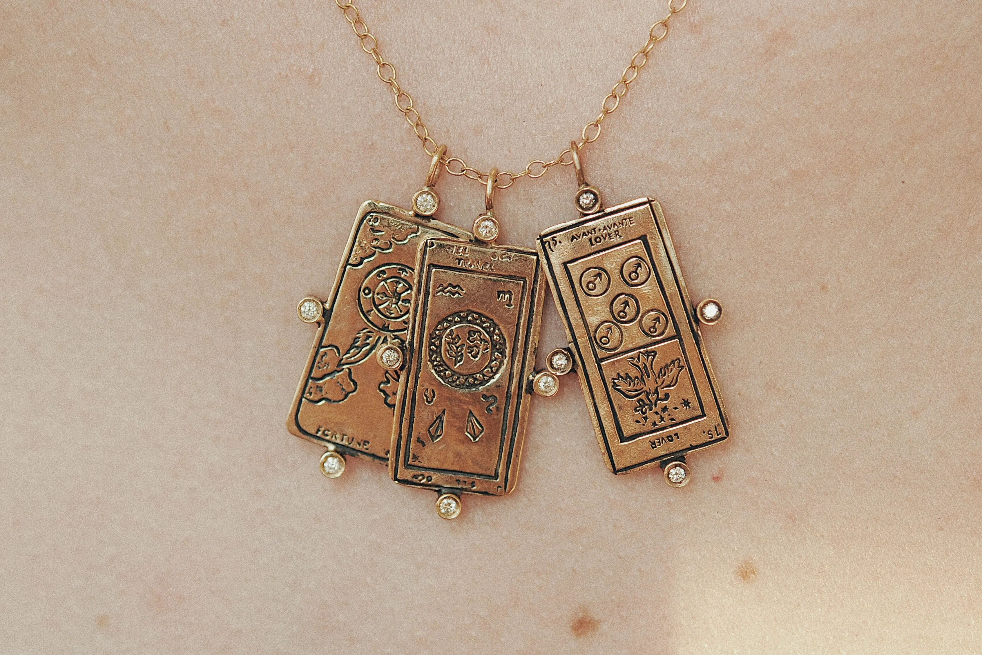 Diamond The Lovers Tarot Card Necklace