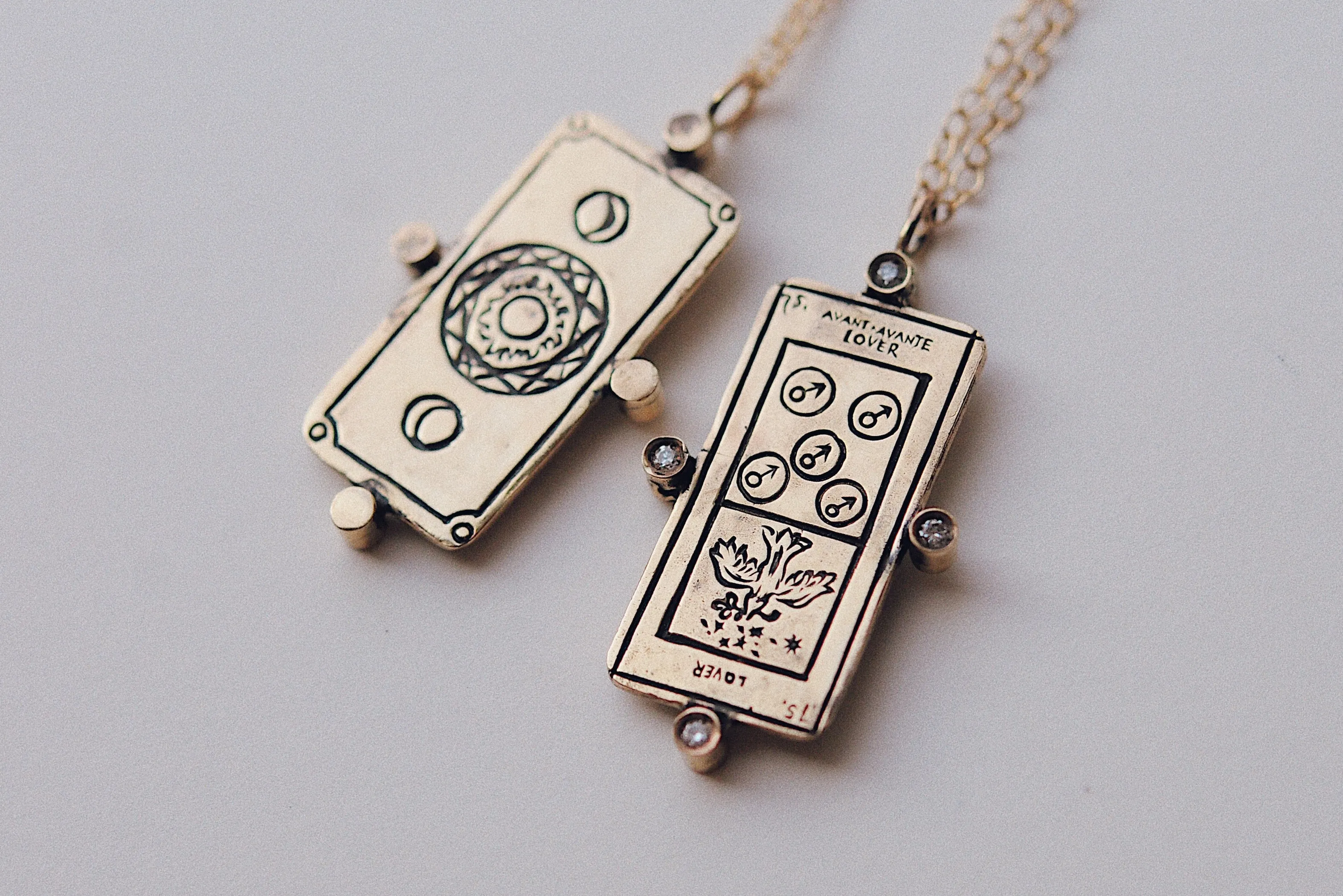 Diamond The Lovers Tarot Card Necklace