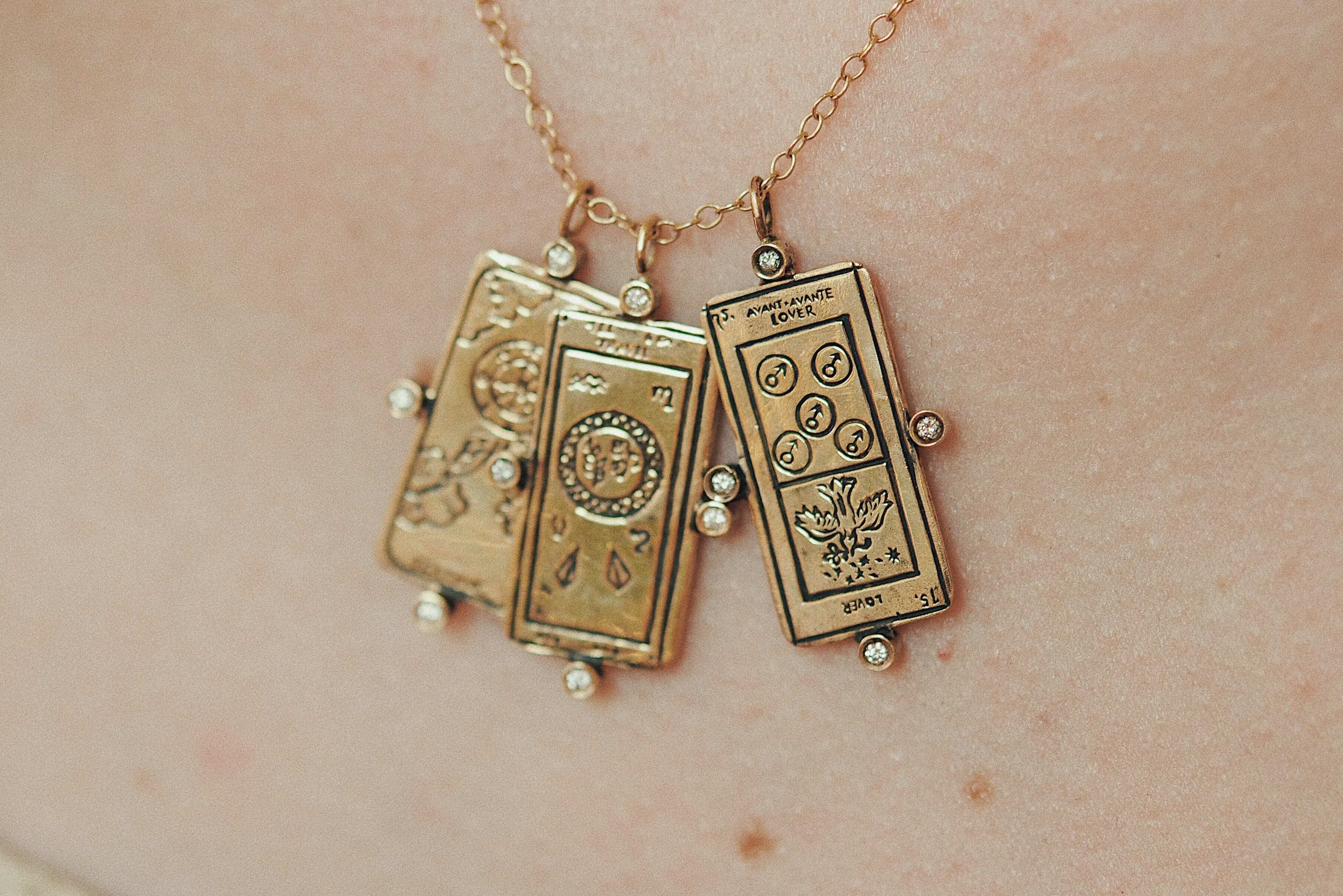 Diamond The Lovers Tarot Card Necklace