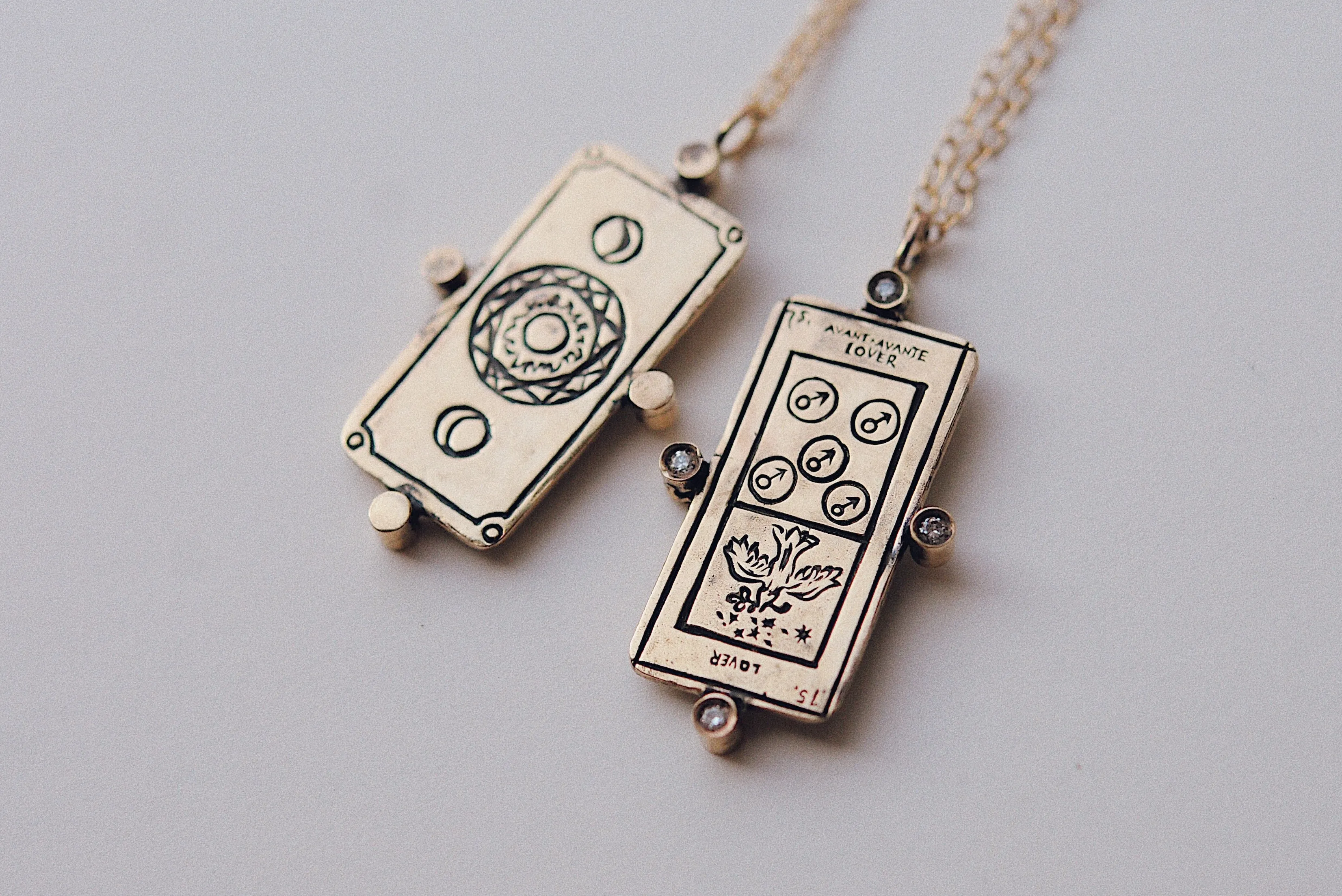 Diamond The Lovers Tarot Card Necklace