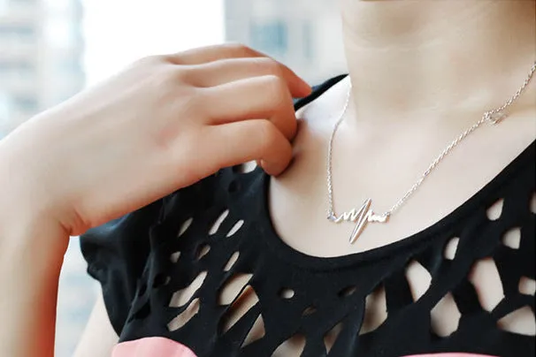 Ecg Necklace Love Shaped Titanium Steel Heartbeat Lockbone Chain Heart Pendant Female Retro Jewelry Accessories