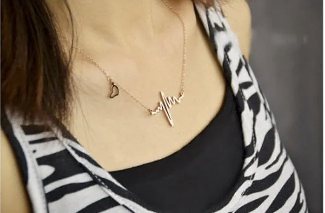 Ecg Necklace Love Shaped Titanium Steel Heartbeat Lockbone Chain Heart Pendant Female Retro Jewelry Accessories