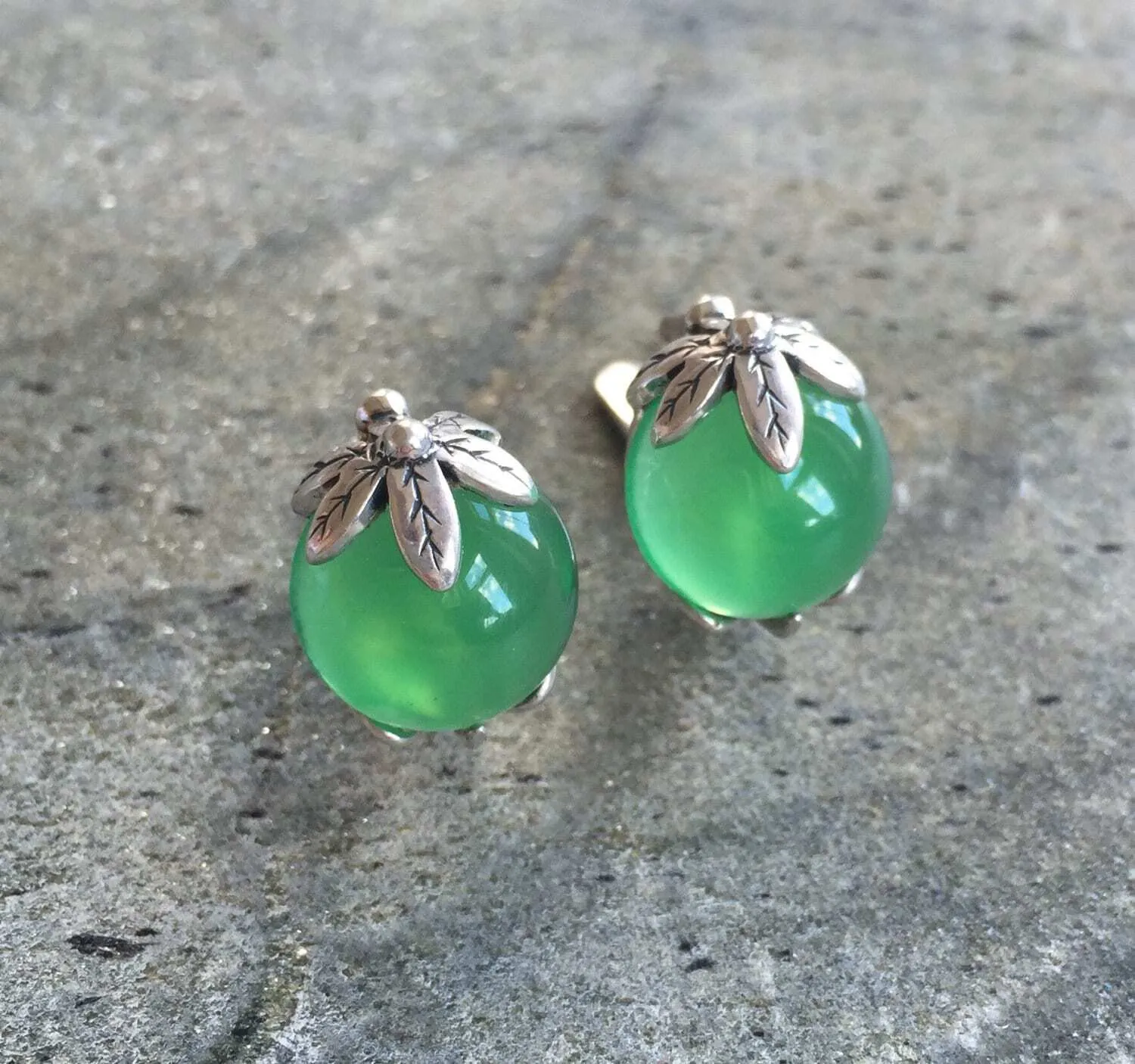 Emerald Leaf Earrings - Green Statement Earrings - Boho Emerald Earrings