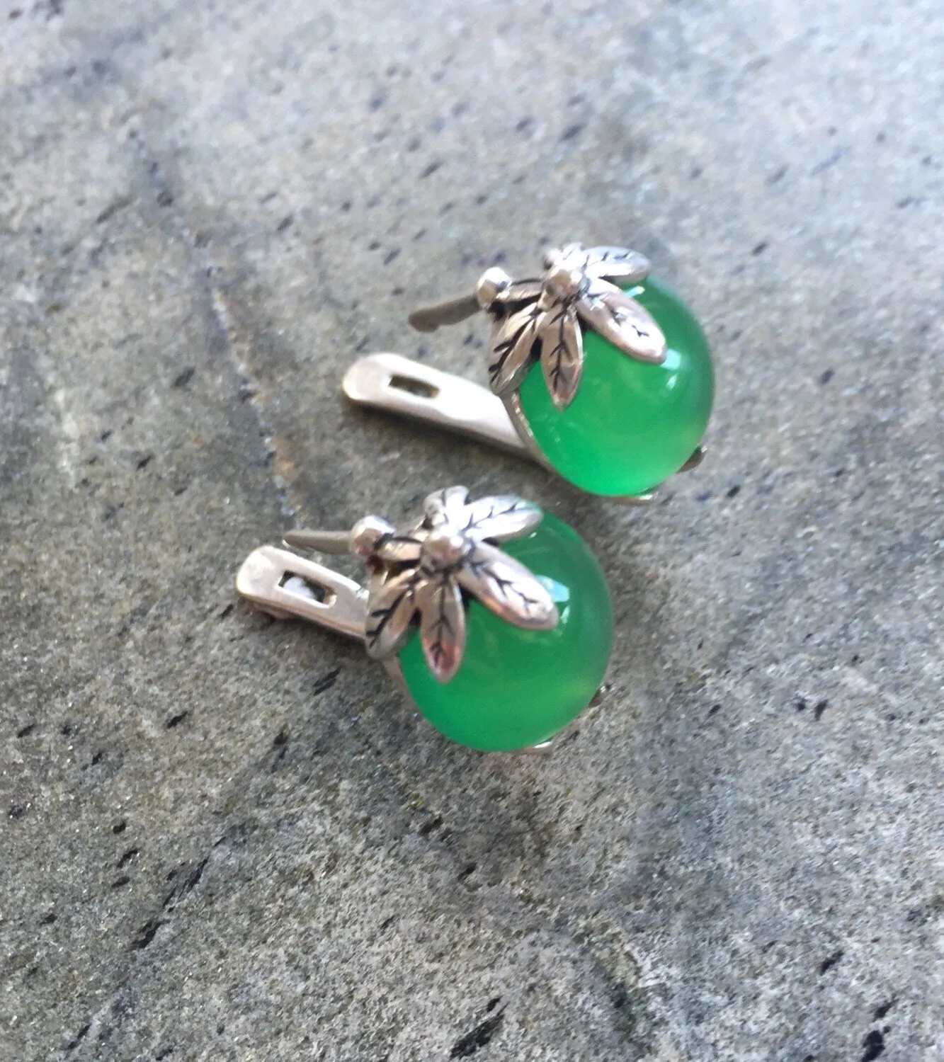 Emerald Leaf Earrings - Green Statement Earrings - Boho Emerald Earrings