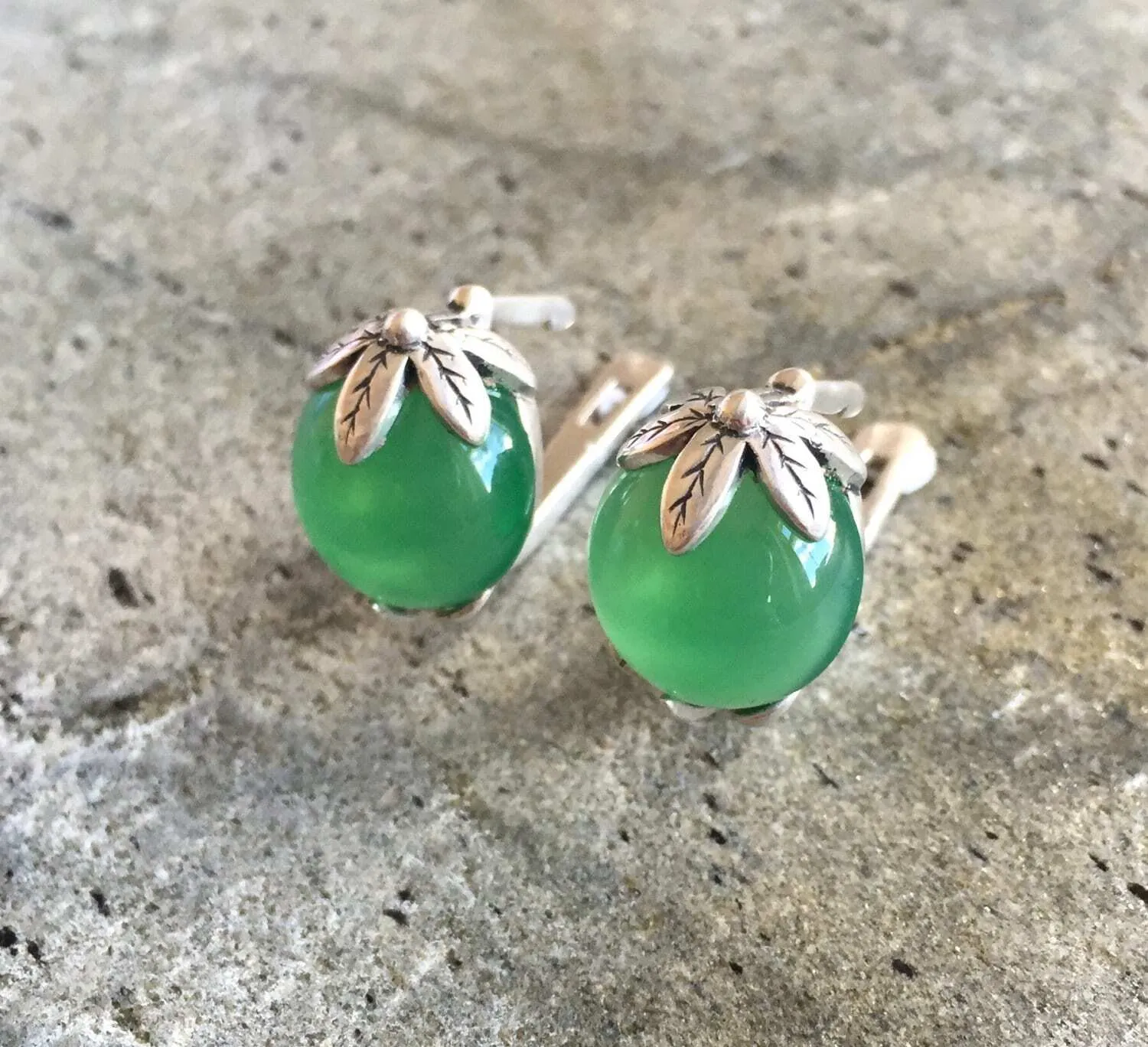 Emerald Leaf Earrings - Green Statement Earrings - Boho Emerald Earrings