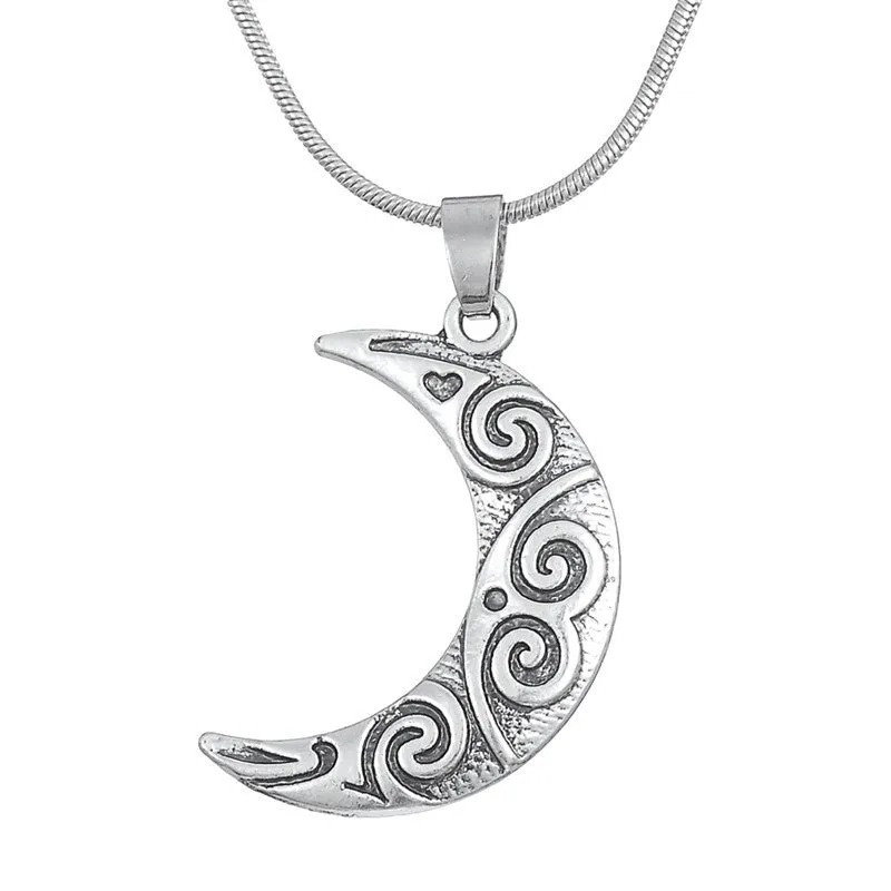 Fashion Alloy Crescent Moon Goth Jewerally Pendant Necklaces Lady Wicca Goth (Antique Silver Plated)