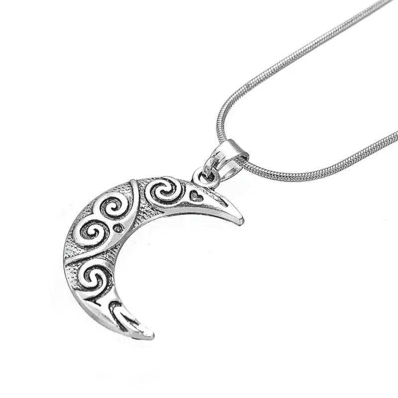 Fashion Alloy Crescent Moon Goth Jewerally Pendant Necklaces Lady Wicca Goth (Antique Silver Plated)