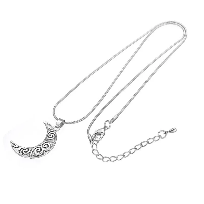 Fashion Alloy Crescent Moon Goth Jewerally Pendant Necklaces Lady Wicca Goth (Antique Silver Plated)