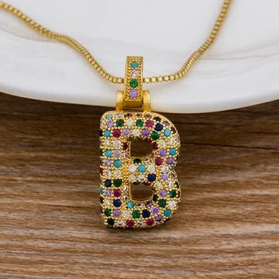 Fashion Luxury Initials Necklace with Initial A-Z Zirconia in Gold Color