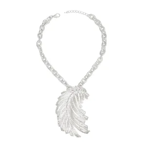 Flaunt the Feather Necklace: Trendy Sassy Silver Fashion Jewelry