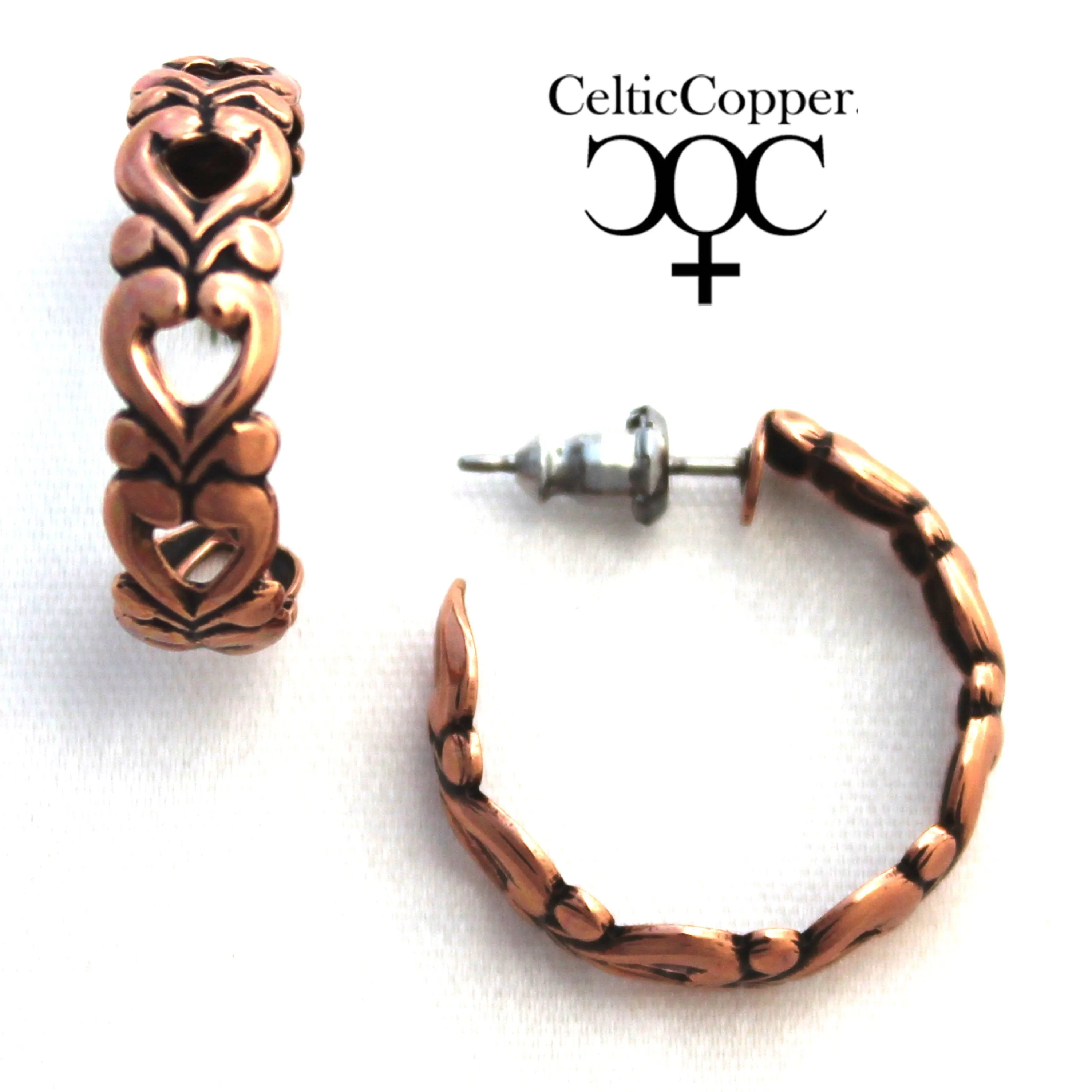 Flowing Heart Copper Hoop Earrings EC119 Solid Copper Jewelry Post Style Copper Hoop Earrings