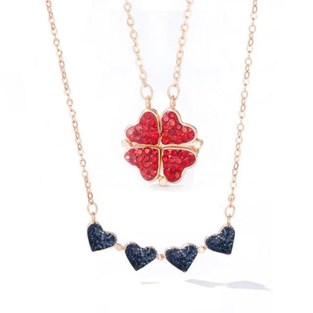 Foldable Magnetic Button Four Heart Leaf Clover Necklace