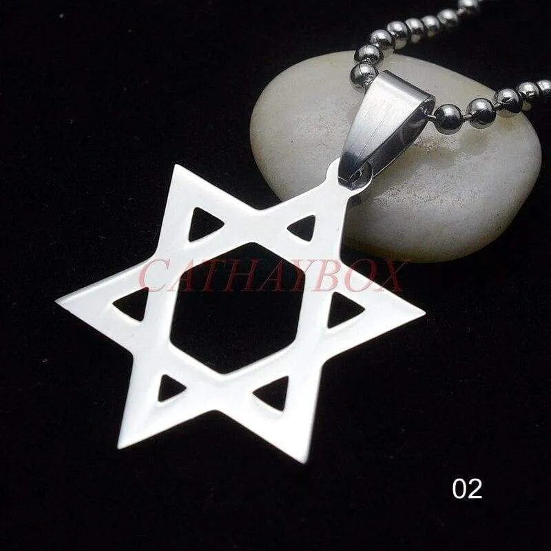 Free Shipping Trendy Silver tone Stainless Steel Six-Pointed Jewish Star of David Hexagram Charm Pendant Necklace Jewelry