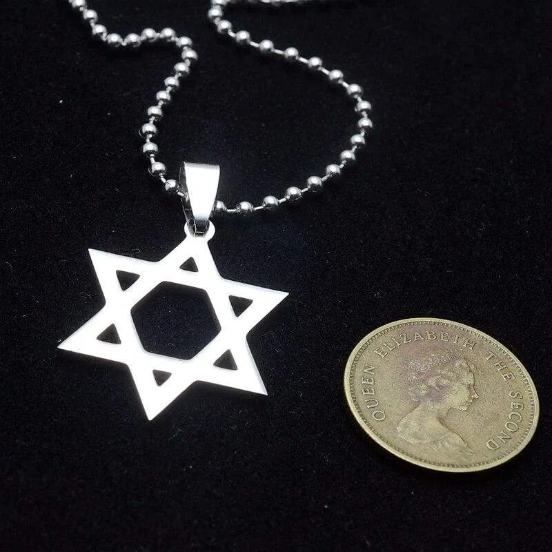 Free Shipping Trendy Silver tone Stainless Steel Six-Pointed Jewish Star of David Hexagram Charm Pendant Necklace Jewelry