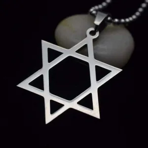 Free Shipping Trendy Silver tone Stainless Steel Six-Pointed Jewish Star of David Hexagram Charm Pendant Necklace Jewelry