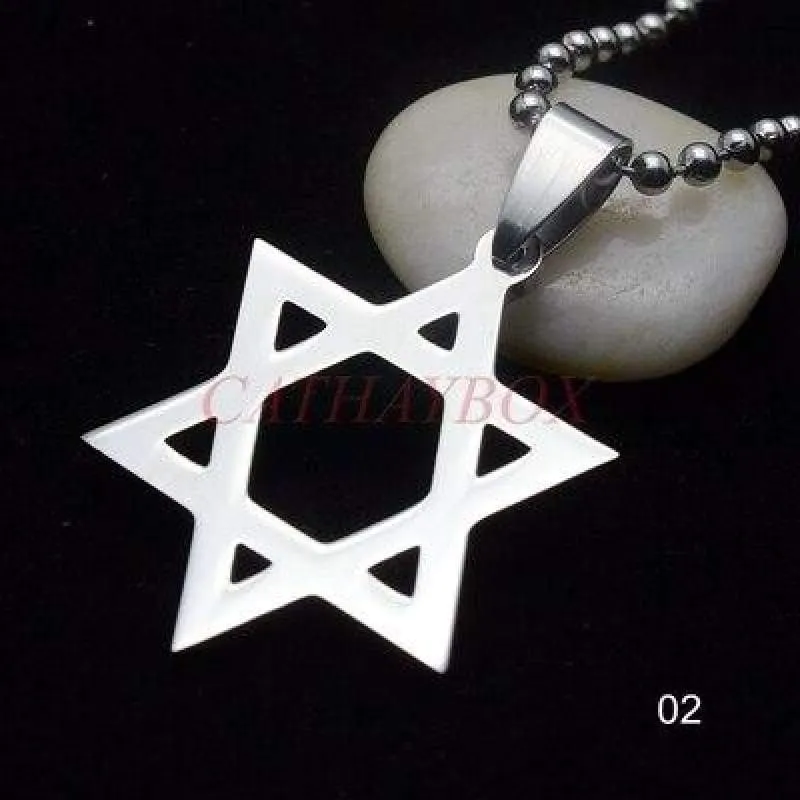 Free Shipping Trendy Silver tone Stainless Steel Six-Pointed Jewish Star of David Hexagram Charm Pendant Necklace Jewelry