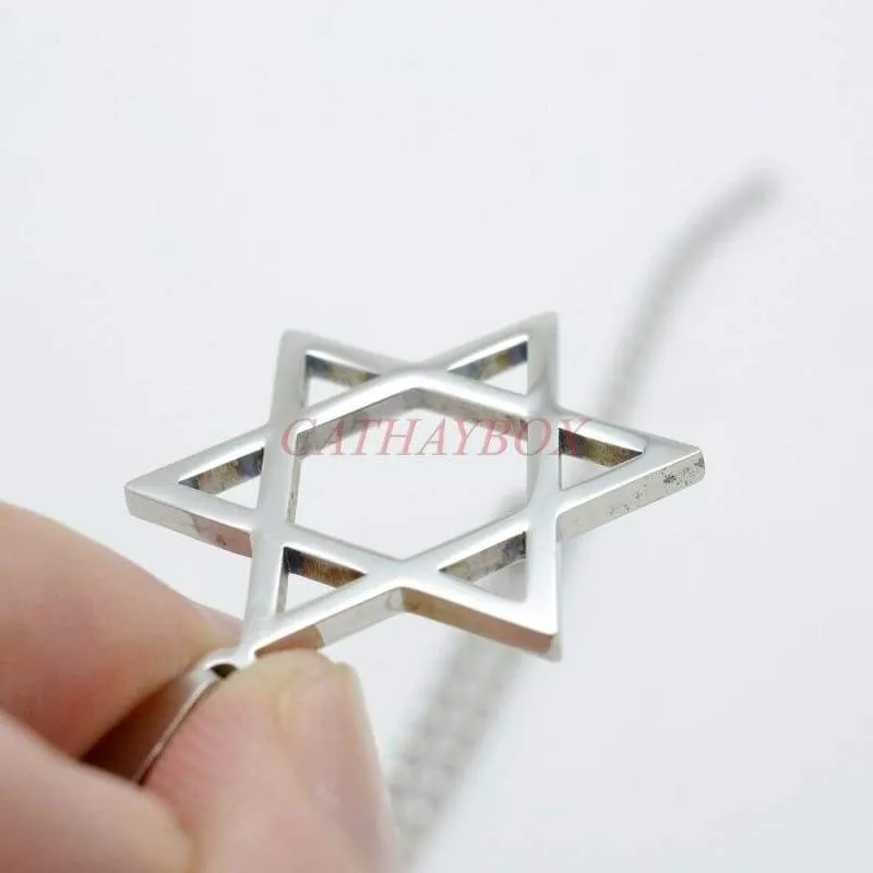 Free Shipping Trendy Silver tone Stainless Steel Six-Pointed Jewish Star of David Hexagram Charm Pendant Necklace Jewelry