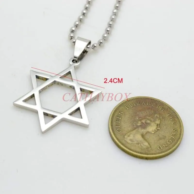 Free Shipping Trendy Silver tone Stainless Steel Six-Pointed Jewish Star of David Hexagram Charm Pendant Necklace Jewelry