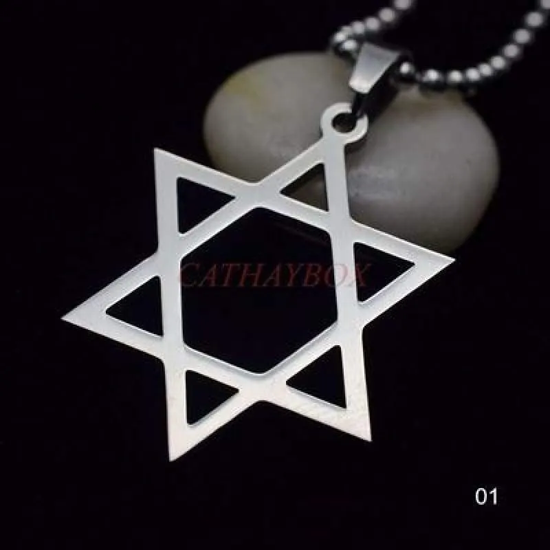 Free Shipping Trendy Silver tone Stainless Steel Six-Pointed Jewish Star of David Hexagram Charm Pendant Necklace Jewelry