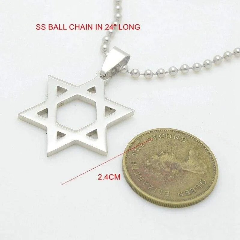 Free Shipping Trendy Silver tone Stainless Steel Six-Pointed Jewish Star of David Hexagram Charm Pendant Necklace Jewelry