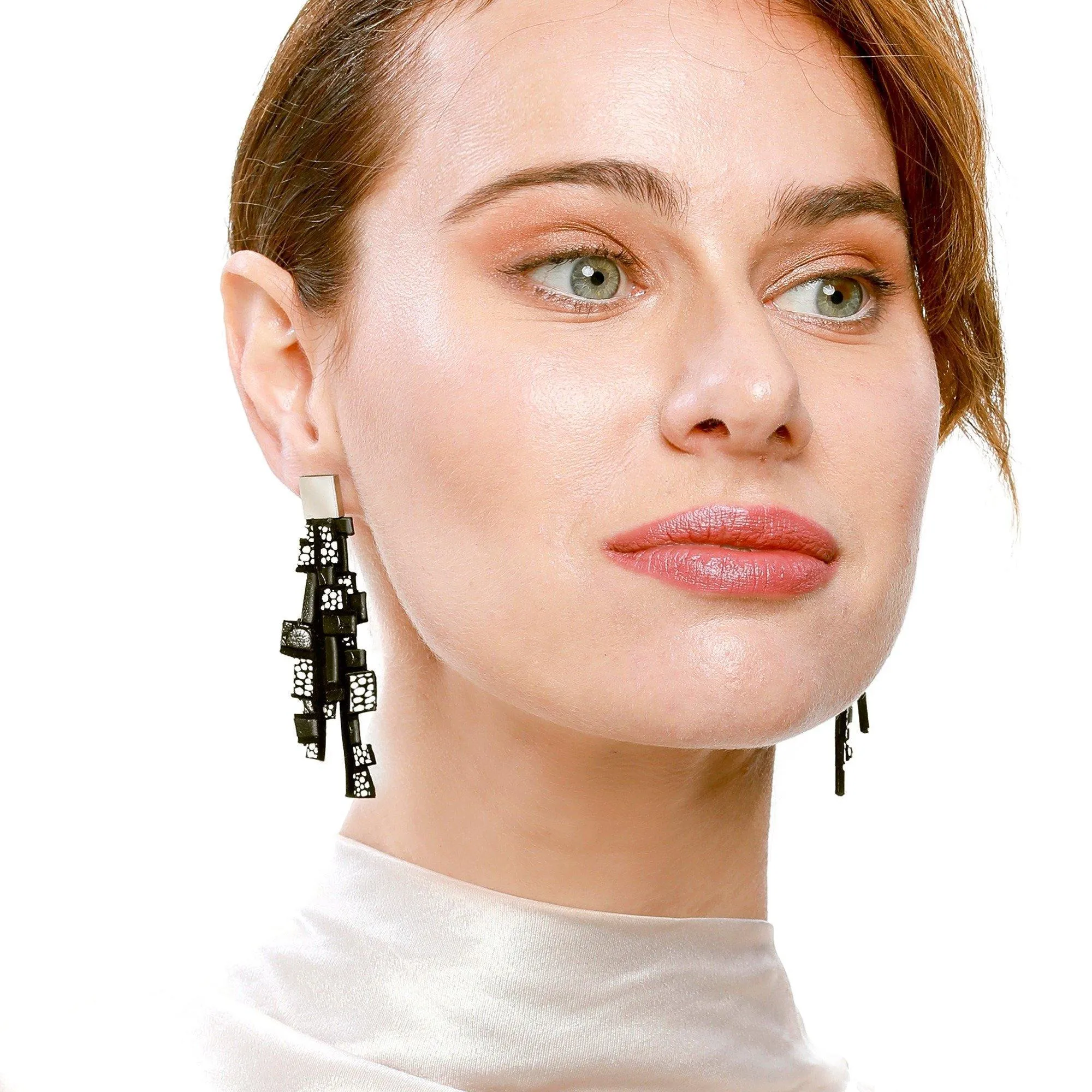 Gaia silver leather dangle earrings