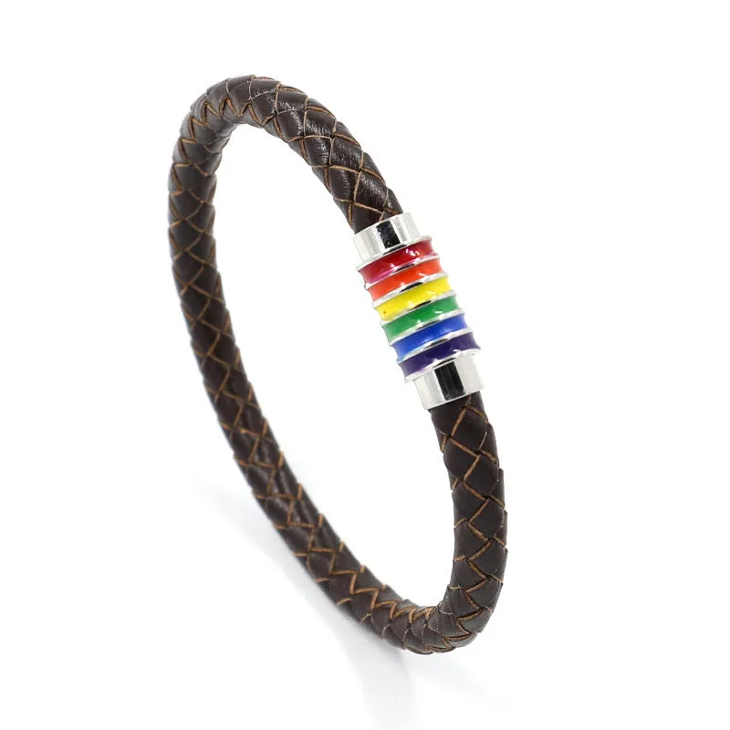 Gay Europe And America Woven Leather Rainbow Colorful Bracelet