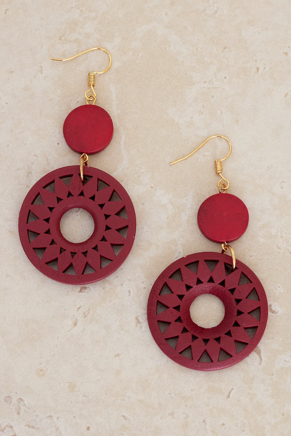 Geometric Sunburst Earrings - Red