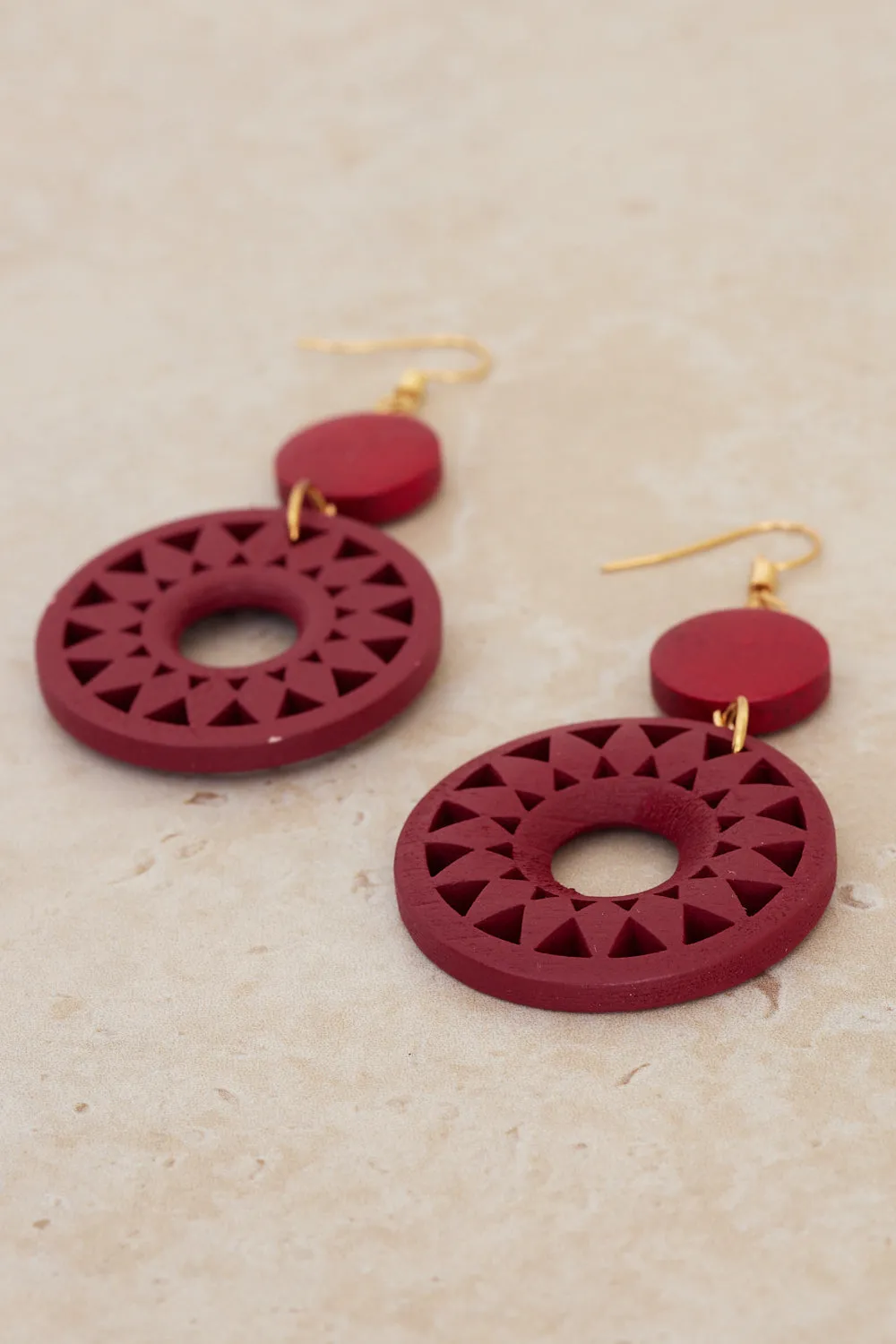 Geometric Sunburst Earrings - Red