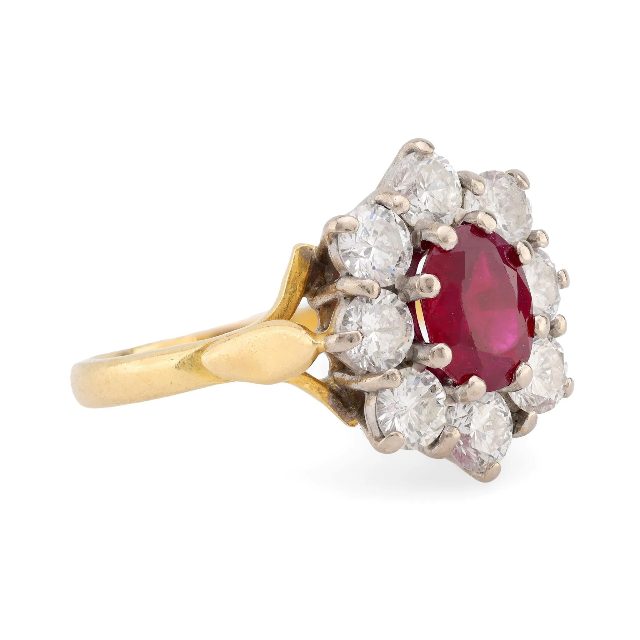 GIA 1.2 Carat Burma Ruby Diamond 18K Yellow and White Gold Cluster Ring