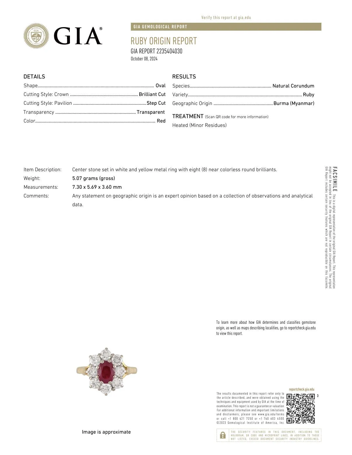 GIA 1.2 Carat Burma Ruby Diamond 18K Yellow and White Gold Cluster Ring