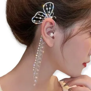 Glittery Butterfly Wing Tassel Ear Cuff