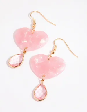 Gold & Pink Acrylic Heart Earrings