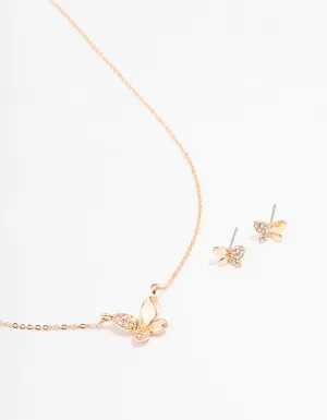 Gold Butterfly Diamante Jewellery Set