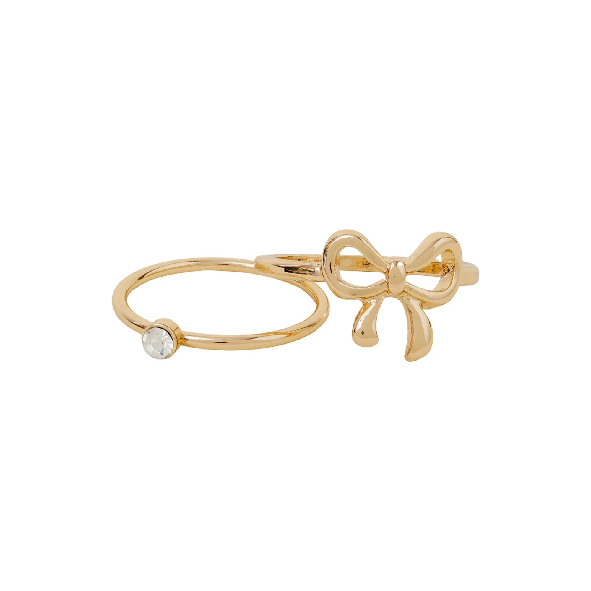 Gold Diamante Bow Rings Pack Of 2-Large