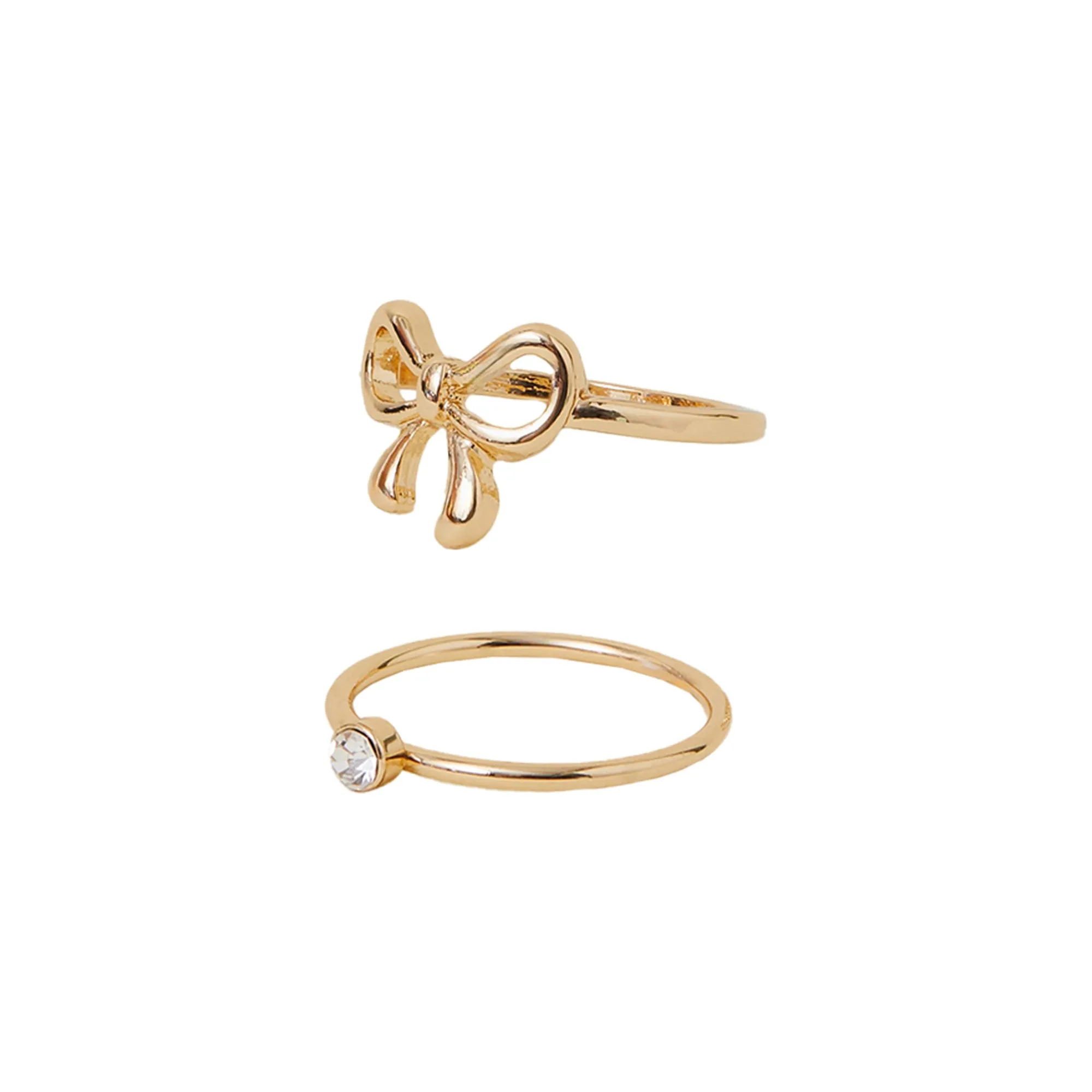 Gold Diamante Bow Rings Pack Of 2-Large