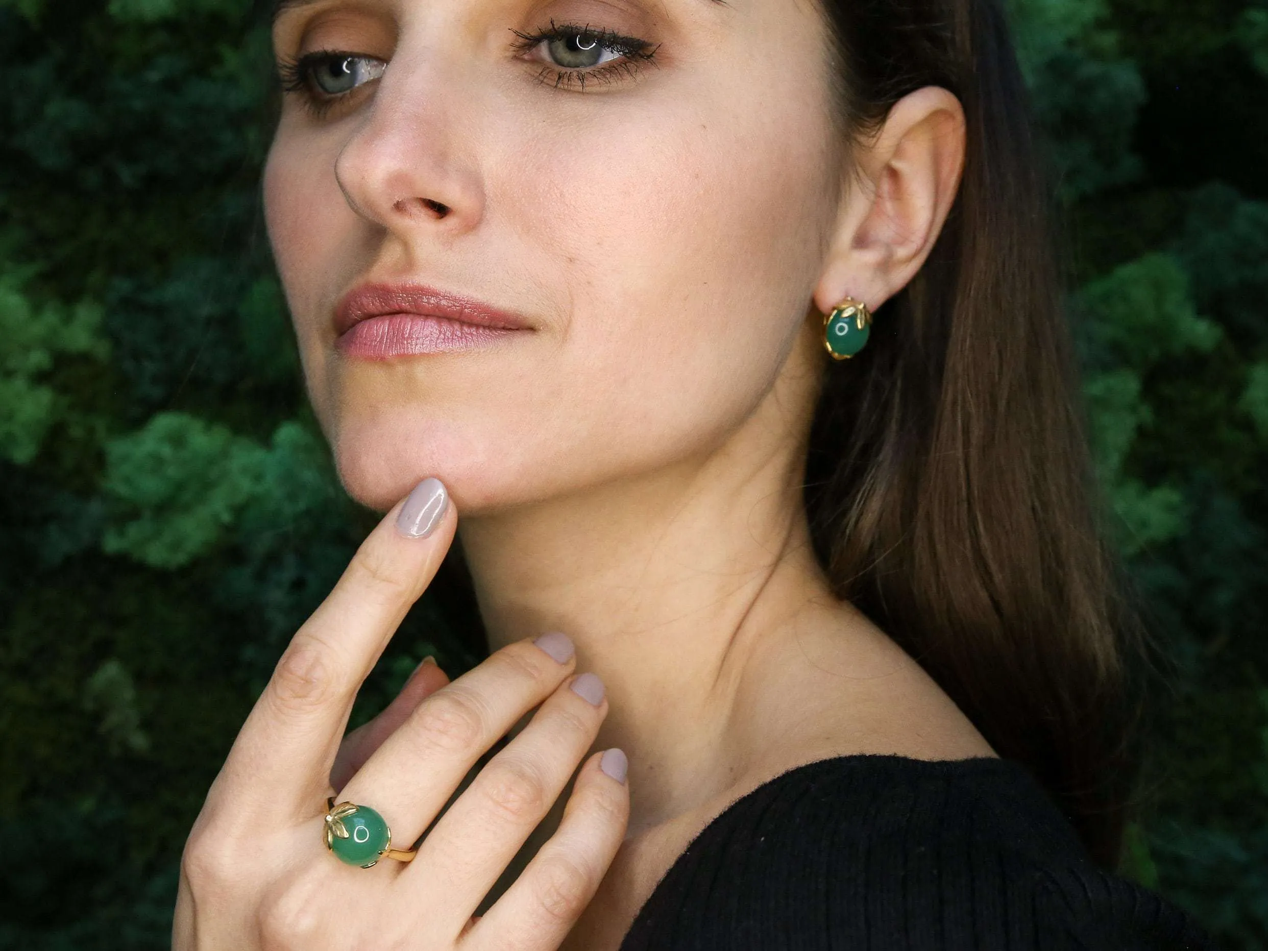 Gold Emerald Earrings - Created Emerald, Green Leaf Earrings