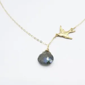 Gold Fill Bird and Labradorite Drop Necklace